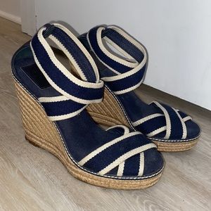 Tory Burch Navy Espadrille Wedges